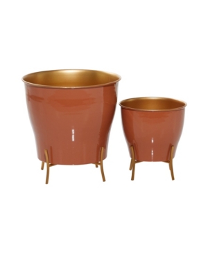 Rosemary Lane Set Of 2 Orange Metal Farmhouse Planter, 9", 12"