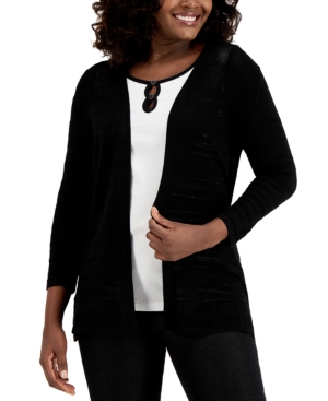 Karen Scott Pointelle-Knit Open Cardigan Created for Macy's