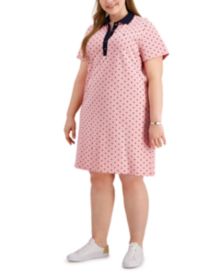 Plus Size Dot Print Short-Sleeve Polo Dress, Created for Macy's