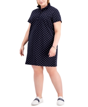 Tommy Hilfiger Plus Size Dot Print Short-Sleeve Polo Dress Created for Macy's