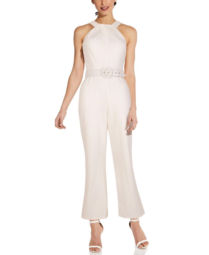 Adrianna Papell Belted Halter-Neck Jumpsuit - Macy's