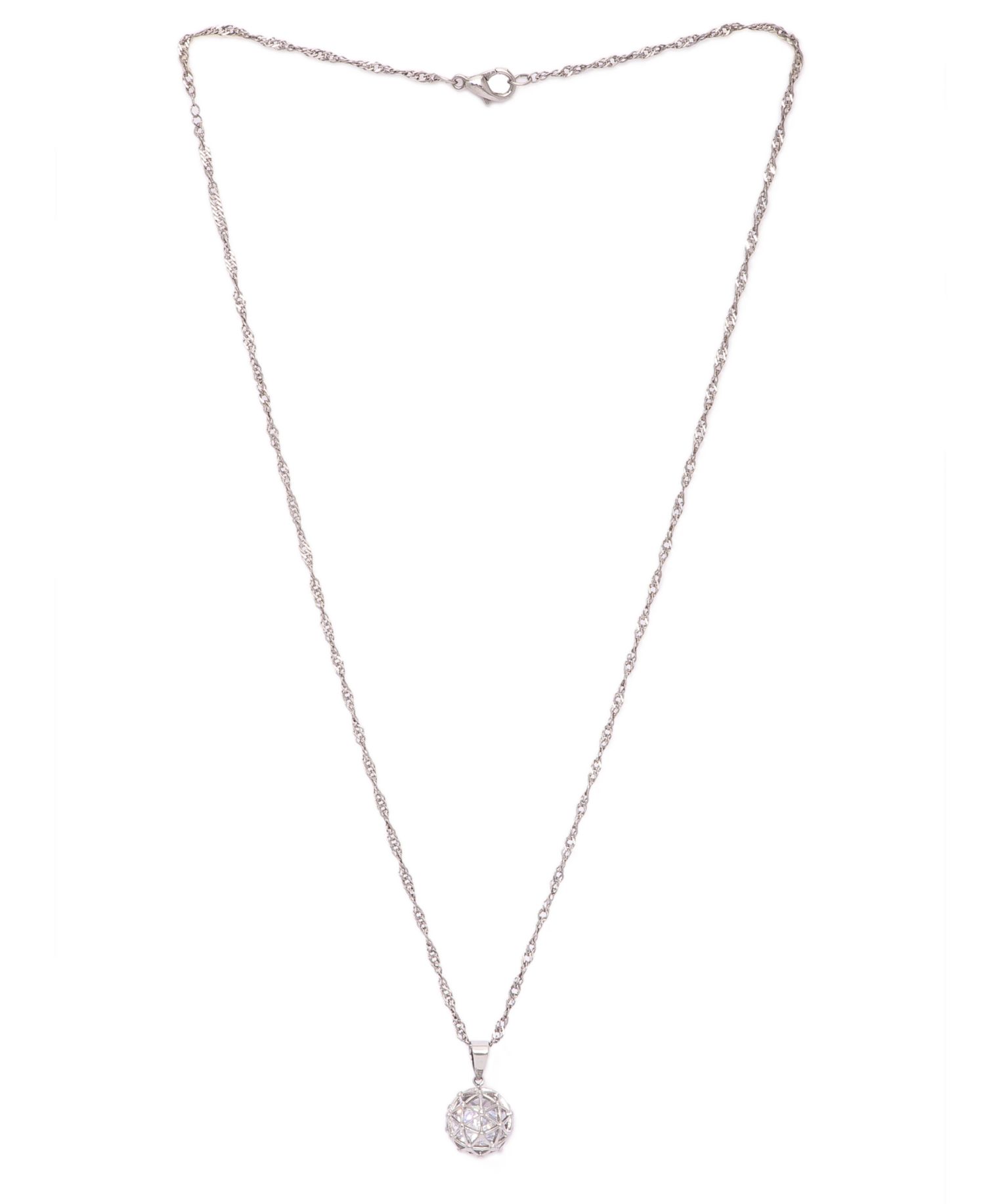 Cubic Zirconia Millennial Ball Pendant Necklace 16" in Silver Plate