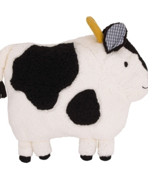 Nojo Plush Sherpa Cow Decorative Throw Pillow With 3d Ears, 16" X 14.25" In White