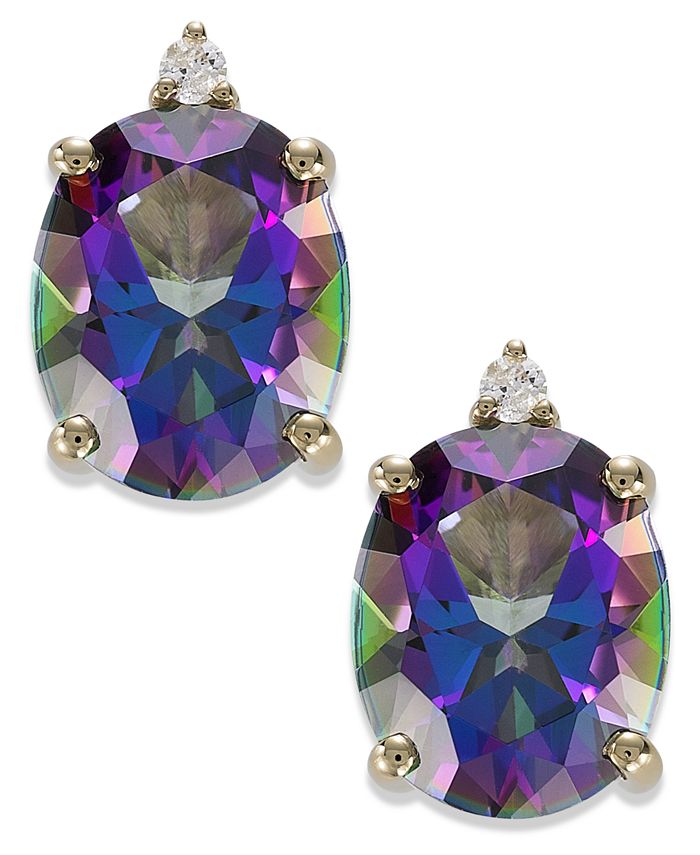 Macy's - 14k Gold Mystic Topaz (7 ct. t.w.) and Diamond Accent Oval Earrings