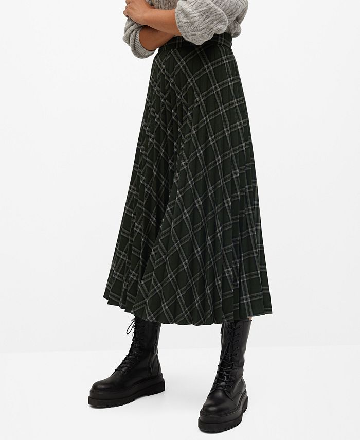 MANGO Women's Checked Pleated Skirt Macy's