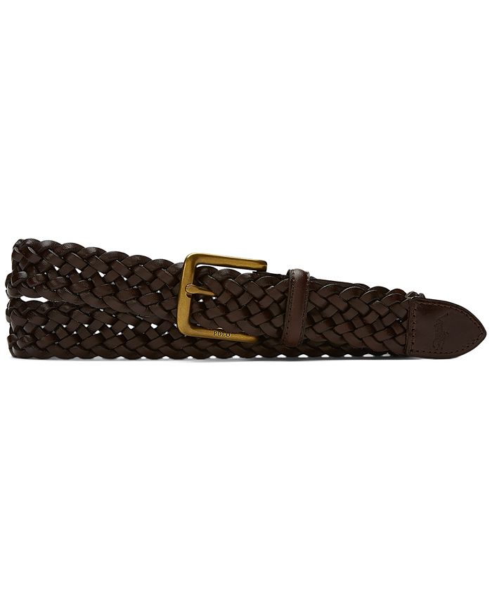 Polo Ralph Lauren Men's Braided Vachetta Leather Belt, Dark Brown, 36