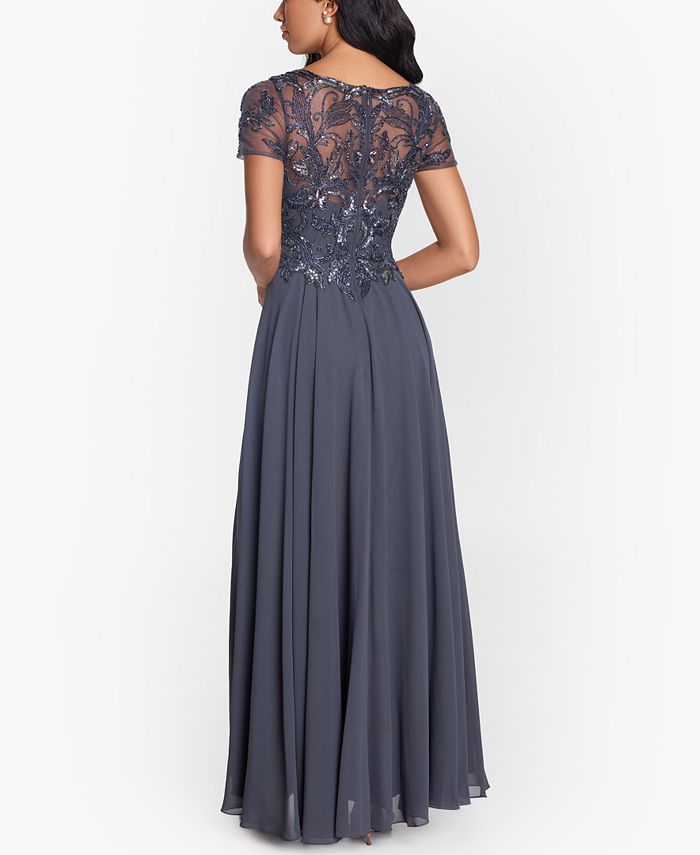 xscape floral tiered chiffon gown