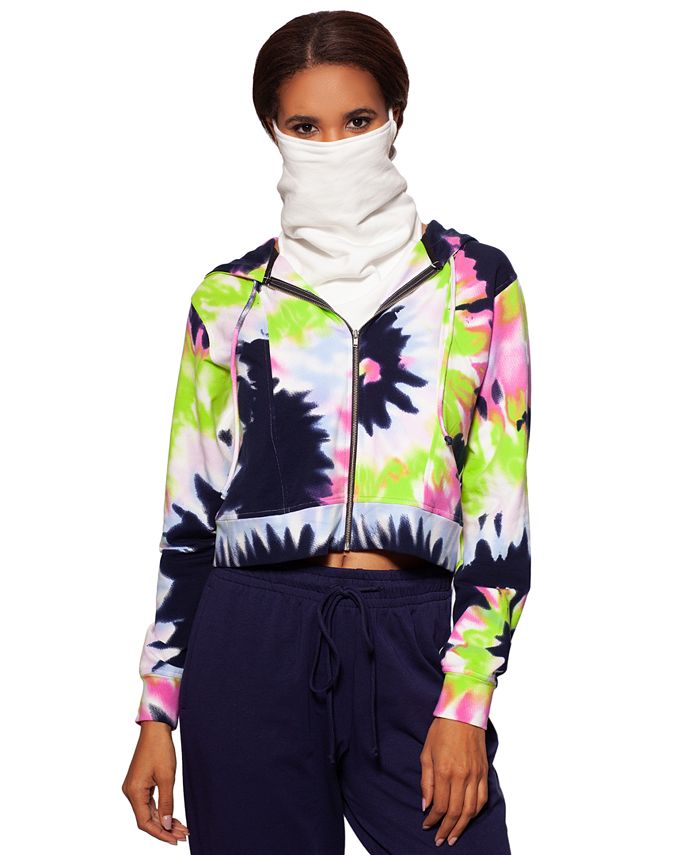 BAM by Betsy Adam Tie Dyed Cropped Zip Up Hoodie With Removable