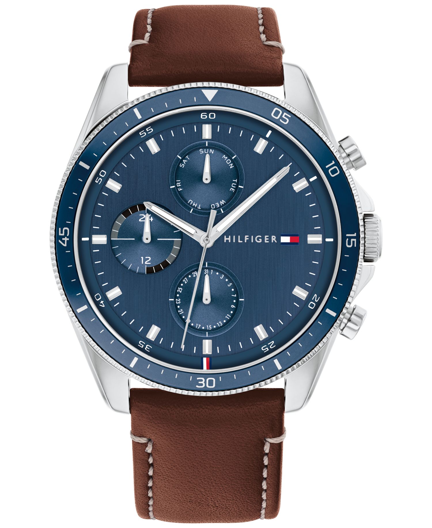 Men's Chronograph Brown Leather Strap Watch 44mm