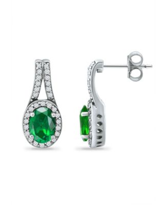 Created Green Quartz and Cubic Zirconia Halo Earrings