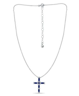 Simulated Blue Sapphire and Cubic Zirconia Cross Pendant