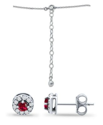 Created Ruby and Cubic Zirconia Halo Pendant and Earring Set, 3 Piece