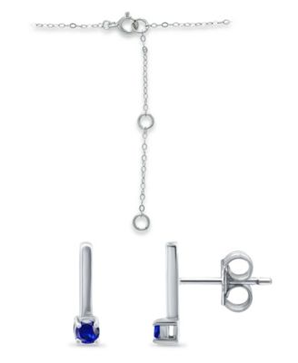 Simulated Blue Sapphire Bar Pendant and Earring Set, 3 Piece