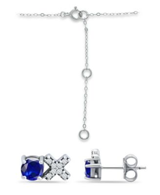 Simulated Blue Sapphire and Cubic Zirconia "XO" Pendant and Earring Set, 3 Piece