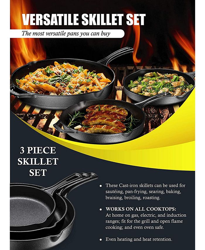 Bruntmor PreSeasoned Cast Iron 3 Piece Skillet Bundle Macy's