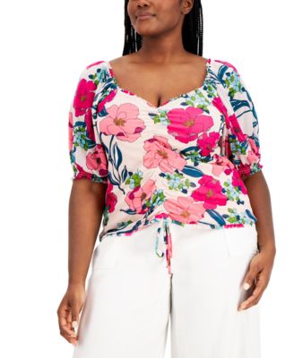 INC International Concepts Plus Size Printed Ruched-Front Top, Created ...