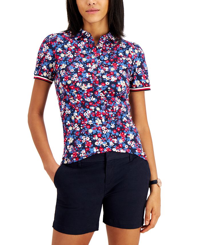 Tommy Hilfiger Cotton Floral-Print Polo Reviews - Tops - Women - Macy's
