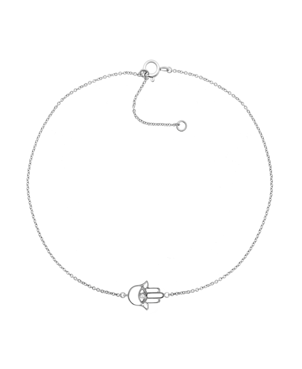 Diamond Accent Hamsa Hand Anklet in Sterling Silver , 9" + 1" extender - Sterling Silver