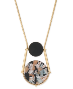 Alfani Gold-tone Helio Stone Long Pendant Necklace, 34" + 2" Extender, Created For Macy's In Black