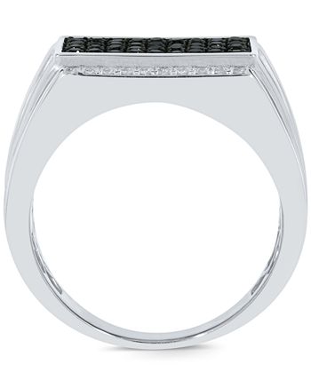 Macy's - Men's Black & White Diamond Cluster Ring (3/4 ct. t.w.) in Sterling Silver