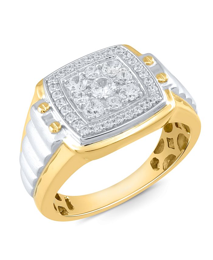 Macy's - Men's Diamond Two-Tone Cluster Ring (3/4 ct. t.w.) in 10k Gold and White Gold