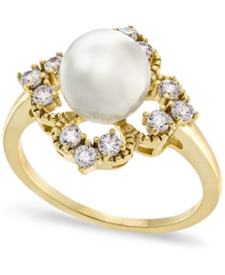 Charter Club - Gold-Plate Pav&eacute; & Imitation Pearl Diamond-Shaped Ring