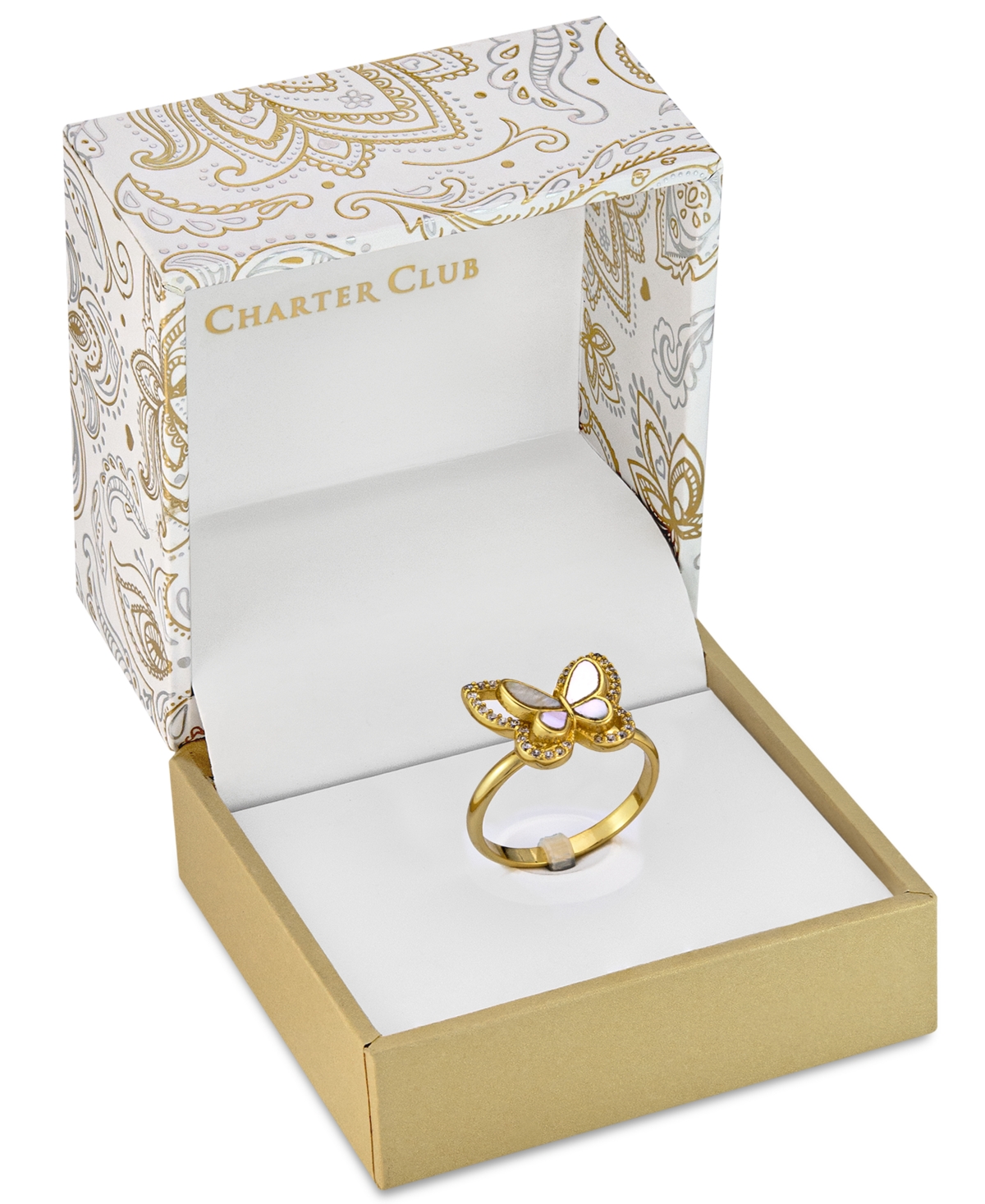 Charter ClubPlate Pave & Mother-of-Pearl Butterfly Ring, Created for Macy's - Gold