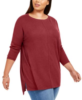 Plus Size Seam-Front Tunic Sweater, Created for Macy's