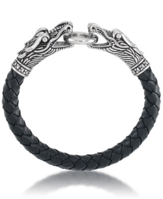 Men's Dragon Head Leather Bracelet in Stainless Steel