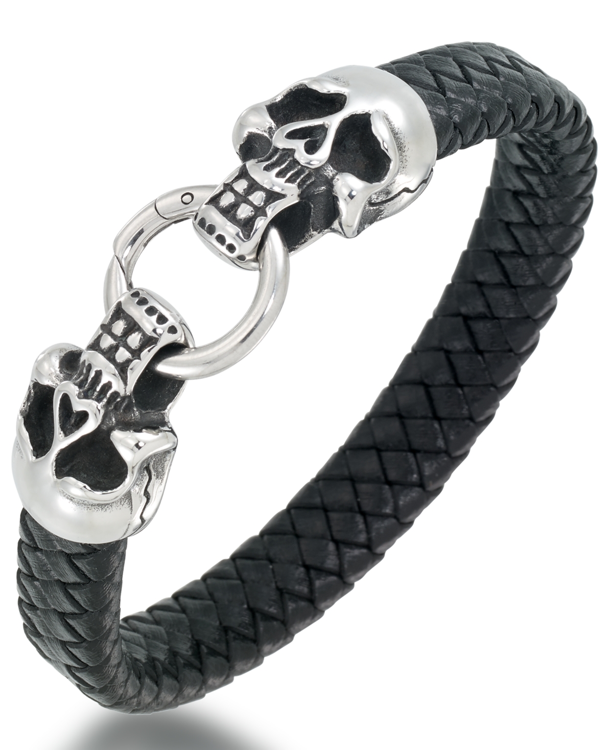 Andrew Charles by Andy Hilfiger Men's Leather Skull Head Bracelet in Stainless Steel