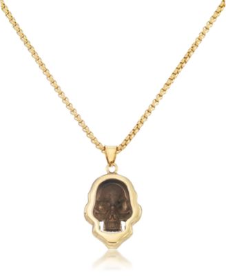 Men's Cubic Zirconia Signature Skull 24" Pendant Necklace in Black Ion-Plated Stainless Steel (Also available in Gold-Tone Ion-Plated Stainless Steel)