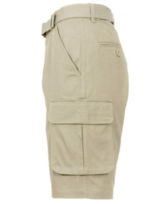 Men's Flat Front Belted Cotton Cargo Shorts