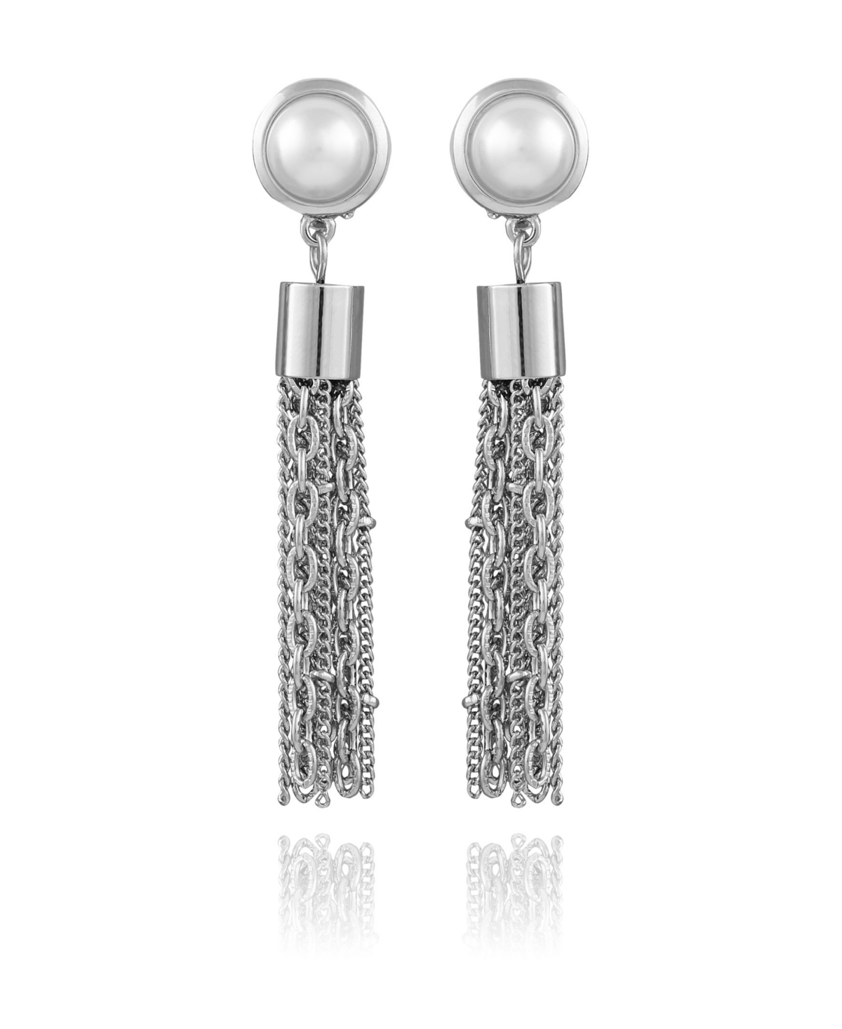 Women's Pearl and Chain Drop Earring - Silver