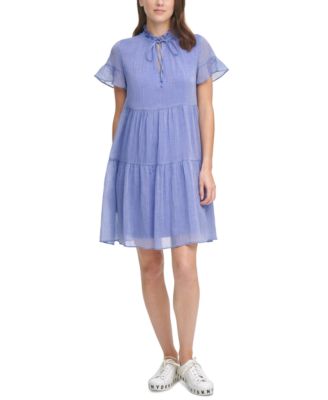 DKNY - Tiered Tie-Neck Dress