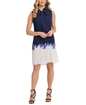 DKNY - Pleated Tie-Neck Dress
