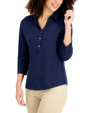 Charter Club Petite Petite Cotton Polo Top Created for Macy's