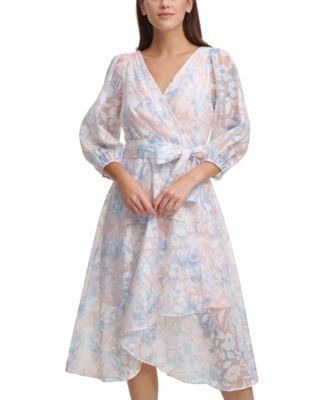 DKNY Plus Size Ombré Printed Balloon-Sleeve Faux-Wrap Dress - Macy's