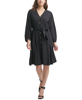 Calvin Klein Gauze V-Neck A-Line Dress & Reviews - Dresses - Women - Macy's