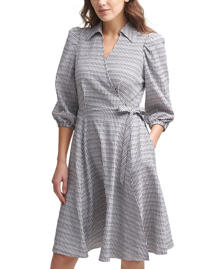 Calvin Klein Striped A-Line Wrap Dress - Macy's
