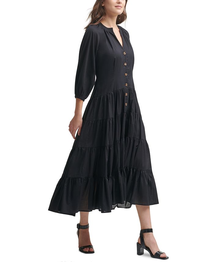 Calvin Klein Cotton Tiered Maxi Dress & Reviews - Dresses - Women - Macy's