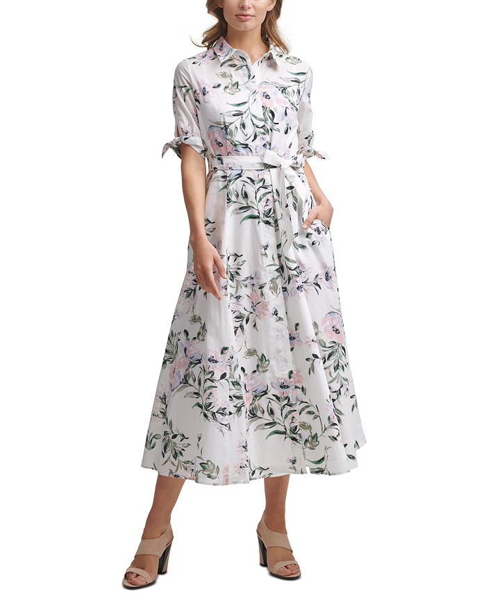 Shirtdress Maxi Floral-Print Klein - Calvin Macy\'s