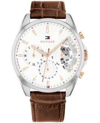 Tommy Hilfiger - Men's Brown Leather Strap Watch 44mm