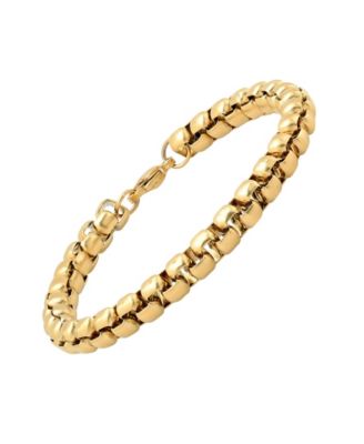 Men's 18K Gold Plated Stainless Steel Thick Round Box Link Bracelet