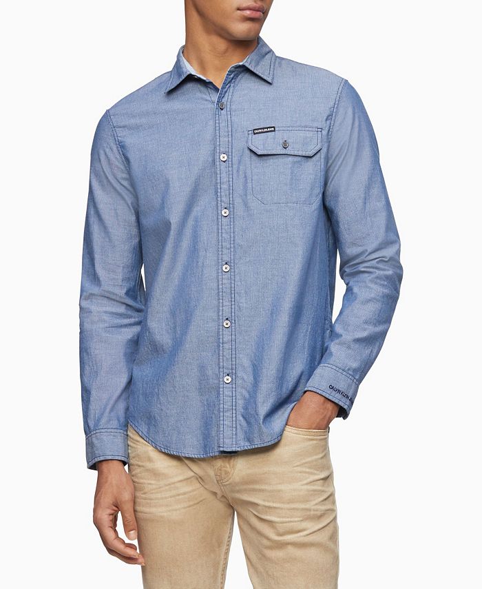 Calvin Klein - Men's Long Sleeve Chambray Stripe Shirt