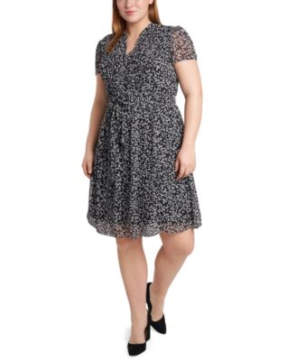 MSK - Plus Size Printed Pleated Chiffon Shirtdress