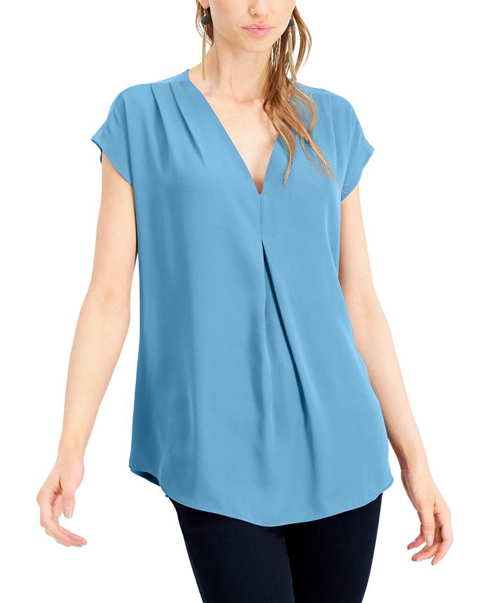 INC International Concepts Inverted-Pleat V-Neck Top, Created for Macy's -  Macy's