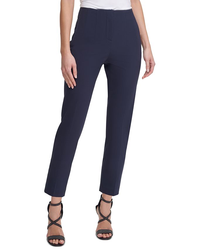 DKNY High-Rise Pleated Ankle Pants - Macy's