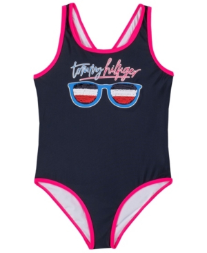 Tommy Hilfiger Big Girls Flip Sequin One Piece Swimsuit