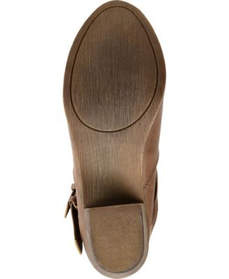 Women's Late Wide Calf Rouched Buckle Mid Shaft Block Heel Boots