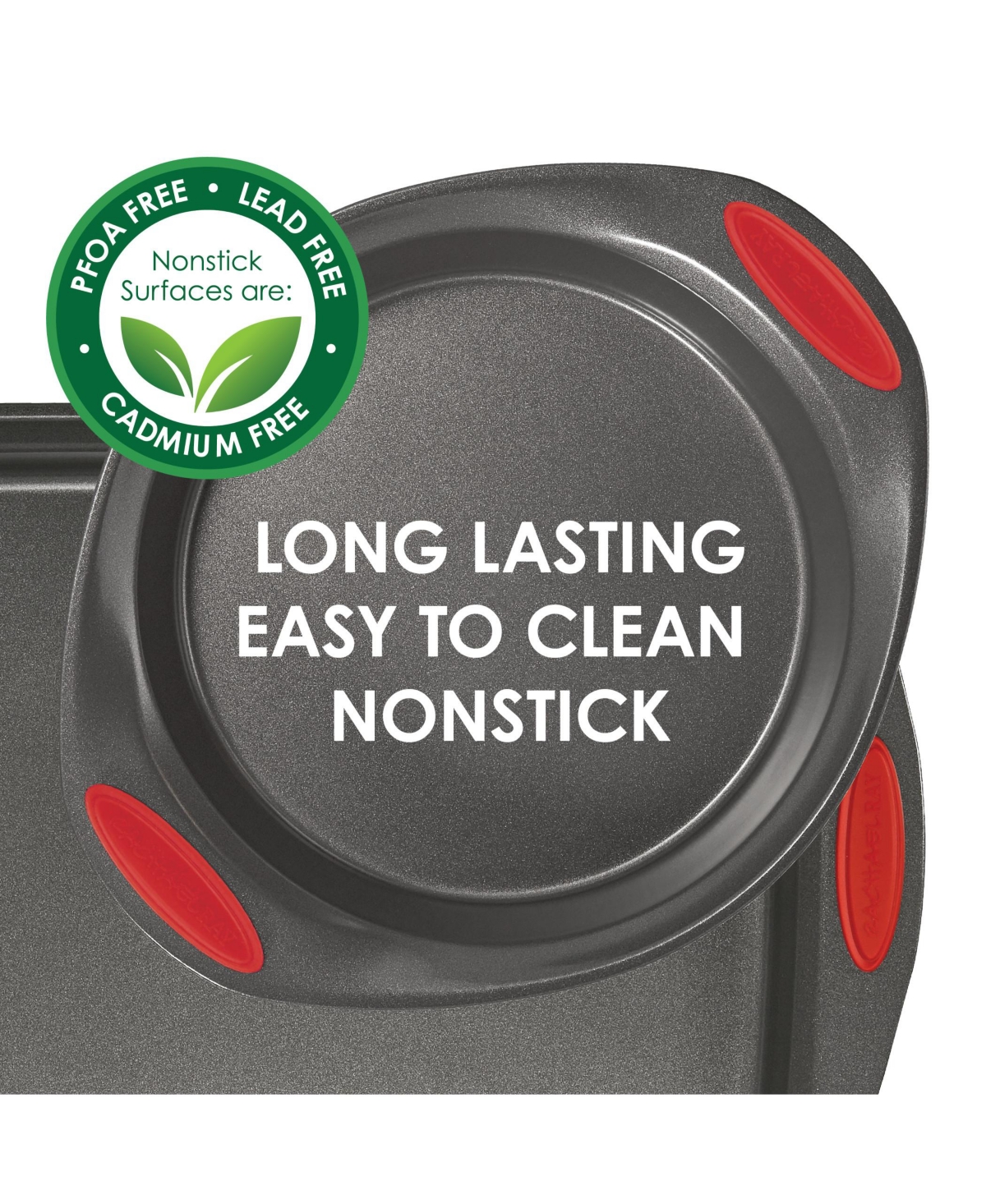 Rachael Ray Nonstick Bakeware Cookie Pan Set, 5-Pc., Gray with Red Silicone Grips - Gray With Red Grips